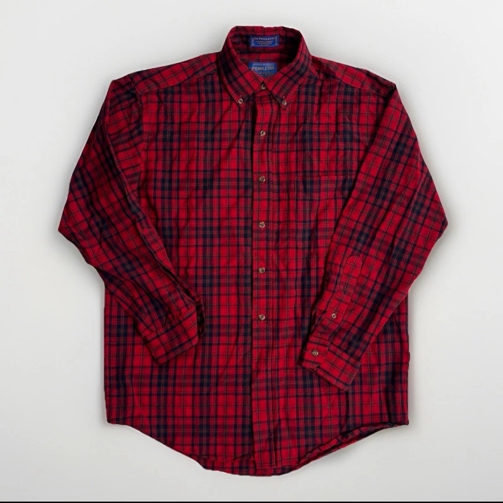 Pendleton Shirt Mens M Red Plaid Tartan Sir Pendleton Long Sleeve Wool Button
